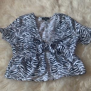 Kendall and Kylie Tie-Front Zebra Print Top